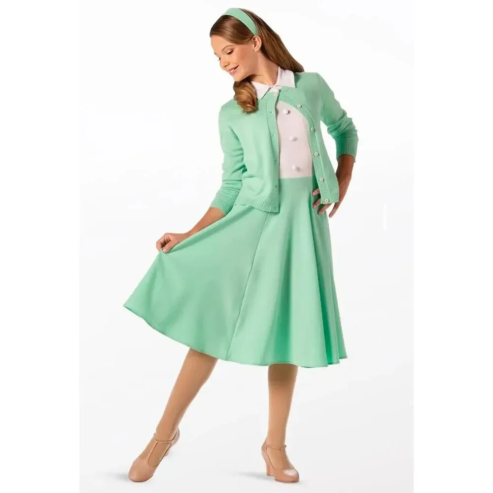 Pre-Owned Dance Costume Weissman 12972 Intermediate Child Green Sweater Jazz Mu